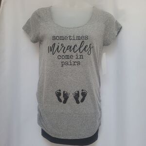 Maternity Twins Ruched T-Shirt Sometimes Miracles Come in Pairs Footprints XL